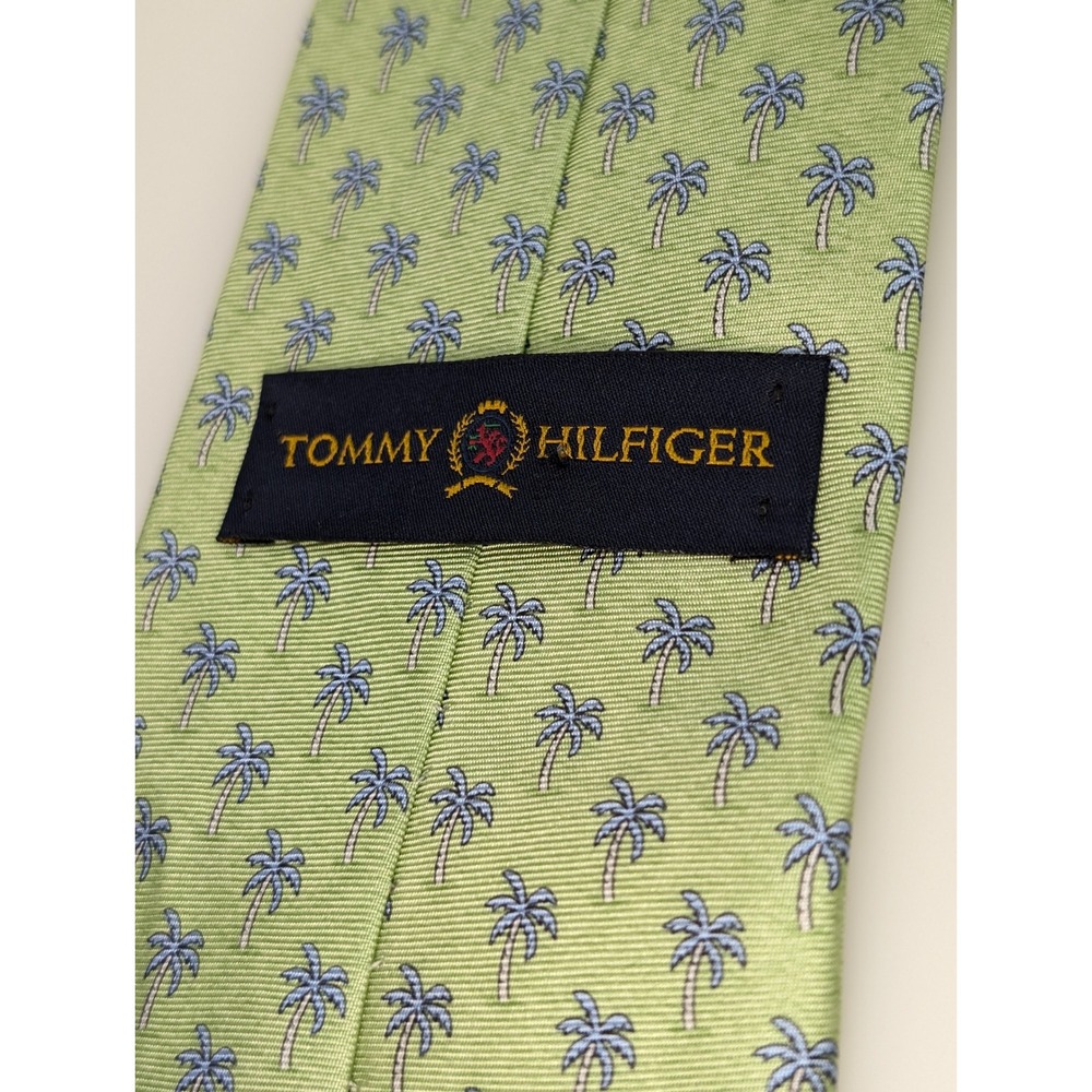 Tommy Hilfiger Palm Tree 100% Silk Neck Tie 3.5‎ x 57 Green Blue Tropical USA - Picture 5 of 9